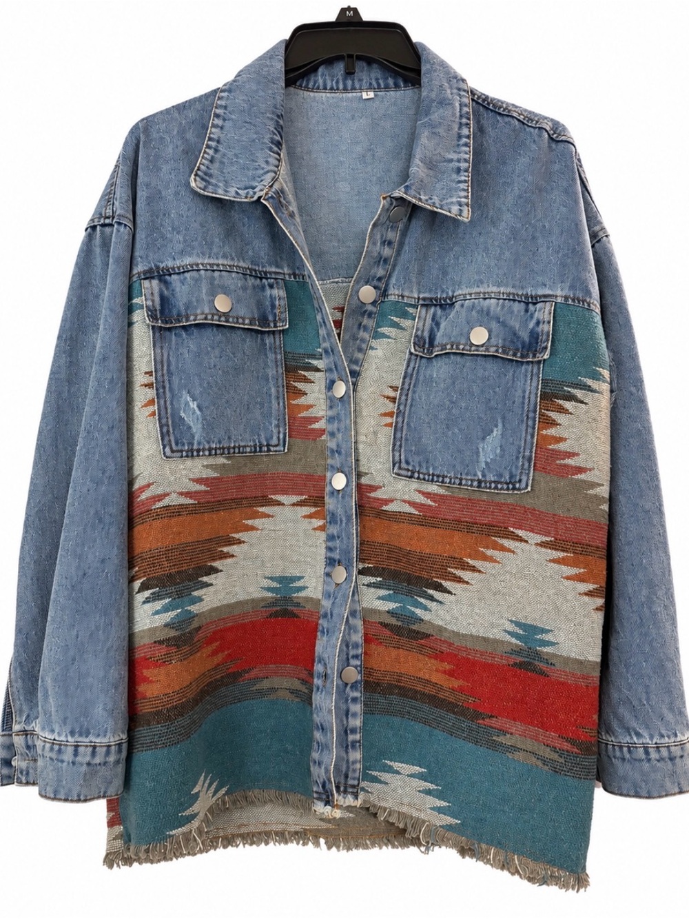 Southwestern Aztec Denim Shacket Jacket Size Large